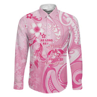 Personalised Memorial Pink Breast Cancer Awareness Family Matching Off Shoulder Maxi Dress and Hawaiian Shirt Plumeria Floral Tribal Pattern - Polynesian Pride
