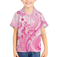 Personalised Memorial Pink Breast Cancer Awareness Family Matching Off Shoulder Maxi Dress and Hawaiian Shirt Plumeria Floral Tribal Pattern - Polynesian Pride