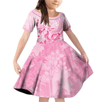 Personalised Memorial Pink Breast Cancer Awareness Family Matching Off Shoulder Short Dress and Hawaiian Shirt Plumeria Floral Tribal Pattern - Polynesian Pride