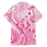 Personalised Memorial Pink Breast Cancer Awareness Family Matching Off Shoulder Short Dress and Hawaiian Shirt Plumeria Floral Tribal Pattern - Polynesian Pride