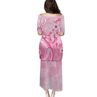 Personalised Memorial Pink Breast Cancer Awareness Family Matching Puletasi and Hawaiian Shirt Plumeria Floral Tribal Pattern - Polynesian Pride