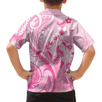 Personalised Memorial Pink Breast Cancer Awareness Family Matching Summer Maxi Dress and Hawaiian Shirt Plumeria Floral Tribal Pattern - Polynesian Pride