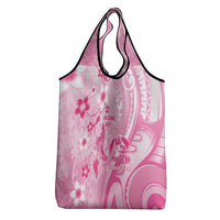 Memorial Pink Breast Cancer Awareness Grocery Bag Plumeria Floral Tribal Pattern - Polynesian Pride