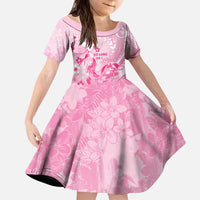 Personalised Memorial Pink Breast Cancer Awareness Kid Short Sleeve Dress Plumeria Floral Tribal Pattern - Polynesian Pride