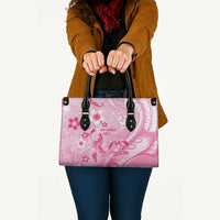 Memorial Pink Breast Cancer Awareness Leather Bag Plumeria Floral Tribal Pattern - Polynesian Pride