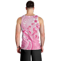 Personalised Memorial Pink Breast Cancer Awareness Men Tank Top Plumeria Floral Tribal Pattern - Polynesian Pride