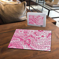 Memorial Pink Breast Cancer Awareness Puzzle Plumeria Floral Tribal Pattern - Polynesian Pride
