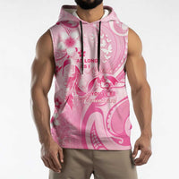 Personalised Memorial Pink Breast Cancer Awareness Sleeveless Hoodie Plumeria Floral Tribal Pattern - Polynesian Pride