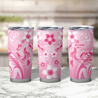 Personalised Memorial Pink Breast Cancer Awareness Tumbler Cup Plumeria Floral Tribal Pattern - Polynesian Pride