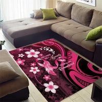 Memorial Breast Cancer Awareness Area Rug Plumeria Floral Tribal Pattern - Polynesian Pride