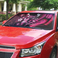 Memorial Breast Cancer Awareness Auto Sun Shade Plumeria Floral Tribal Pattern - Polynesian Pride