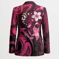 Personalised Memorial Breast Cancer Awareness Blazer Plumeria Floral Tribal Pattern - Polynesian Pride