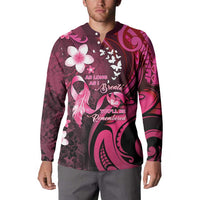 Personalised Memorial Breast Cancer Awareness Button Sweatshirt Plumeria Floral Tribal Pattern - Polynesian Pride