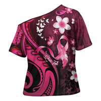 Personalised Memorial Breast Cancer Awareness Cross Shoulder Shirt Plumeria Floral Tribal Pattern LT05 - Polynesian Pride