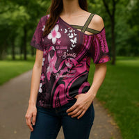 Personalised Memorial Breast Cancer Awareness Cross Shoulder Shirt Plumeria Floral Tribal Pattern LT05 - Polynesian Pride