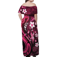 Personalised Memorial Breast Cancer Awareness Family Matching Off Shoulder Maxi Dress and Hawaiian Shirt Plumeria Floral Tribal Pattern - Polynesian Pride