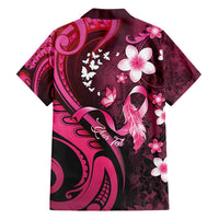 Personalised Memorial Breast Cancer Awareness Family Matching Short Sleeve Bodycon Dress and Hawaiian Shirt Plumeria Floral Tribal Pattern - Polynesian Pride