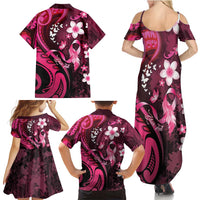 Personalised Memorial Breast Cancer Awareness Family Matching Summer Maxi Dress and Hawaiian Shirt Plumeria Floral Tribal Pattern - Polynesian Pride