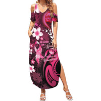Personalised Memorial Breast Cancer Awareness Family Matching Summer Maxi Dress and Hawaiian Shirt Plumeria Floral Tribal Pattern - Polynesian Pride