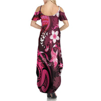 Personalised Memorial Breast Cancer Awareness Family Matching Summer Maxi Dress and Hawaiian Shirt Plumeria Floral Tribal Pattern - Polynesian Pride