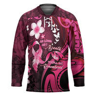 Personalised Memorial Breast Cancer Awareness Hockey Jersey Plumeria Floral Tribal Pattern LT05 Unisex Black - Polynesian Pride