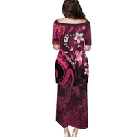 Personalised Memorial Breast Cancer Awareness Puletasi Plumeria Floral Tribal Pattern - Polynesian Pride