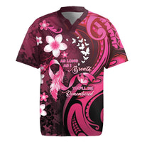 Personalised Memorial Breast Cancer Awareness Rugby Jersey Plumeria Floral Tribal Pattern LT05 Black - Polynesian Pride
