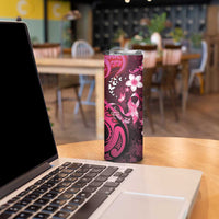 Personalised Memorial Breast Cancer Awareness Skinny Tumbler Plumeria Floral Tribal Pattern - Polynesian Pride