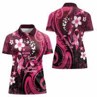 Personalised Memorial Breast Cancer Awareness Women Polo Shirt Plumeria Floral Tribal Pattern - Polynesian Pride