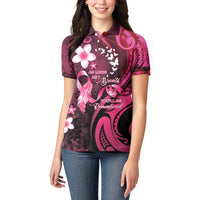 Personalised Memorial Breast Cancer Awareness Women Polo Shirt Plumeria Floral Tribal Pattern - Polynesian Pride