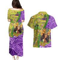 Personalised Hawaii Mardi Gras Couples Matching Puletasi and Hawaiian Shirt Polynesian Pattern With Glitter Style LT05 - Polynesian Pride