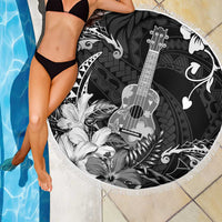 Hawaii Ukulele Beach Blanket Polynesian Pattern Mix Hibiscus Black Version