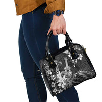 Hawaii Ukulele Shoulder Handbag Polynesian Pattern Mix Hibiscus Black Version