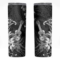 Hawaii Ukulele Skinny Tumbler Polynesian Pattern Mix Hibiscus Black Version