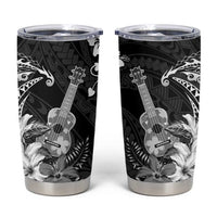 Hawaii Ukulele Tumbler Cup Polynesian Pattern Mix Hibiscus Black Version