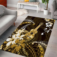 Hawaii Ukulele Area Rug Polynesian Pattern Mix Hibiscus Gold Version