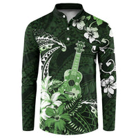 Hawaii Ukulele Button Sweatshirt Polynesian Pattern Mix Hibiscus Green Version LT05