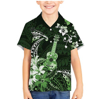 Hawaii Ukulele Family Matching Mermaid Dress and Hawaiian Shirt Polynesian Pattern Mix Hibiscus Green Version LT05
