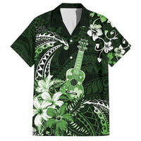 Hawaii Ukulele Family Matching Off Shoulder Maxi Dress and Hawaiian Shirt Polynesian Pattern Mix Hibiscus Green Version LT05