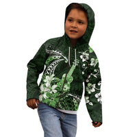 Hawaii Ukulele Kid Hoodie Polynesian Pattern Mix Hibiscus Green Version LT05