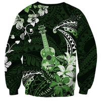 Hawaii Ukulele Sweatshirt Polynesian Pattern Mix Hibiscus Green Version LT05
