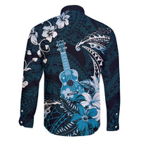 Hawaii Ukulele Family Matching Mermaid Dress and Hawaiian Shirt Polynesian Pattern Mix Hibiscus Blue Version LT05