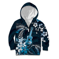 Hawaii Ukulele Kid Hoodie Polynesian Pattern Mix Hibiscus Blue Version LT05
