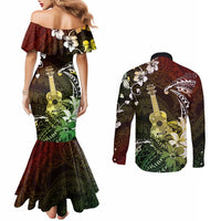 Hawaii Ukulele Couples Matching Mermaid Dress and Long Sleeve Button Shirt Polynesian Pattern Mix Hibiscus Reggae Version LT05 - Polynesian Pride