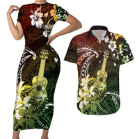 Hawaii Ukulele Couples Matching Short Sleeve Bodycon Dress and Hawaiian Shirt Polynesian Pattern Mix Hibiscus Reggae Version LT05 Reggae - Polynesian Pride