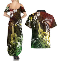 Hawaii Ukulele Couples Matching Summer Maxi Dress and Hawaiian Shirt Polynesian Pattern Mix Hibiscus Reggae Version LT05 - Polynesian Pride