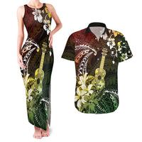 Hawaii Ukulele Couples Matching Tank Maxi Dress and Hawaiian Shirt Polynesian Pattern Mix Hibiscus Reggae Version LT05 Reggae - Polynesian Pride