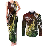 Hawaii Ukulele Couples Matching Tank Maxi Dress and Long Sleeve Button Shirt Polynesian Pattern Mix Hibiscus Reggae Version LT05 Reggae - Polynesian Pride