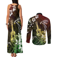 Hawaii Ukulele Couples Matching Tank Maxi Dress and Long Sleeve Button Shirt Polynesian Pattern Mix Hibiscus Reggae Version LT05 - Polynesian Pride