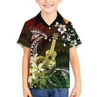 Hawaii Ukulele Kid Hawaiian Shirt Polynesian Pattern Mix Hibiscus Reggae Version LT05 Kid Reggae - Polynesian Pride